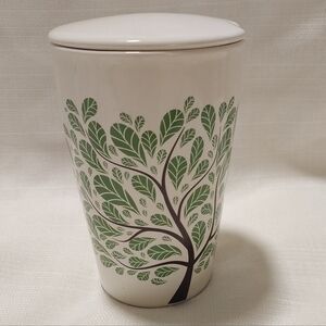 Tea Forte Ceramic Green Tree Design Tea Mug with Lid